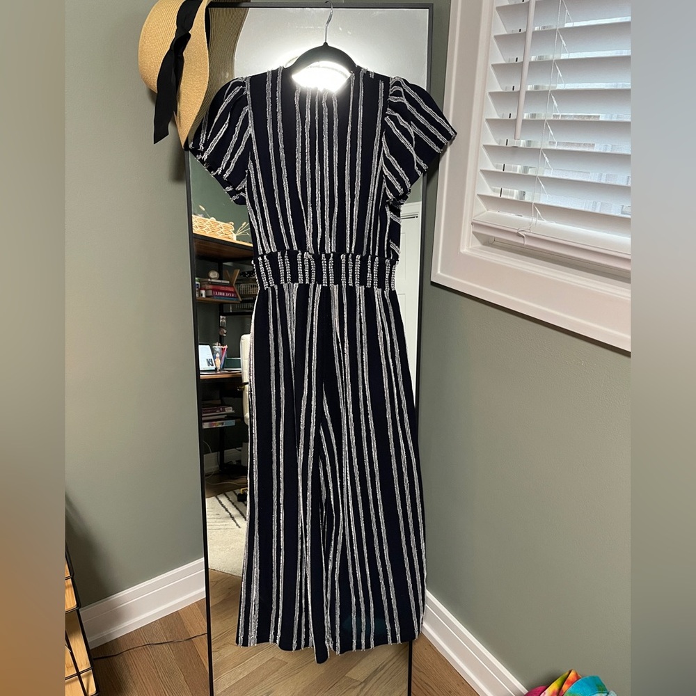 Anthropologie Blue and White Striped Jumpsuit XS
